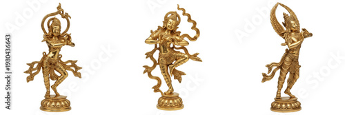 Photos Set of Golden Tibetan Dakini Statues Dancing Celestial Goddess PNG
