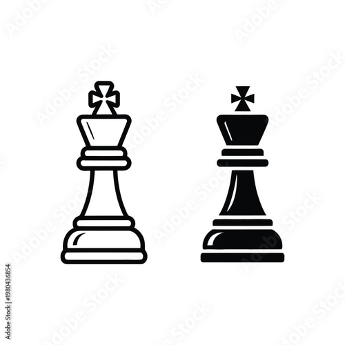 Chess king icons pair, strategy game symbols, tournament poster, school club flyer, checkmate concept, board game night, vector illustration design