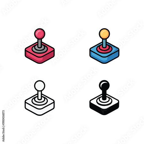 Arcade joystick icons set, retro gaming controls, esports tournament poster, game night party, streamer overlay elements, vector clipart, fun design