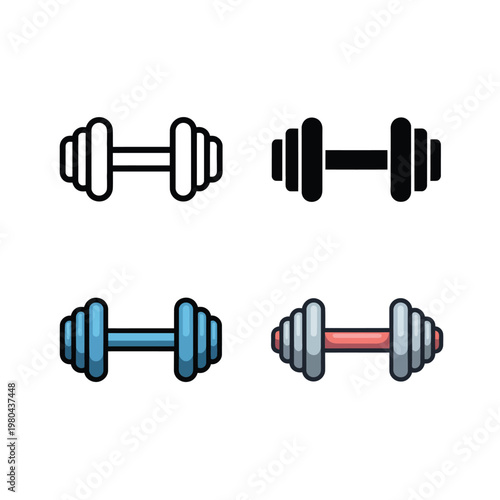 Dumbbell icons set, gym fitness equipment, weight training class, workout day poster, sports club branding, vector illustration, healthy lifestyle