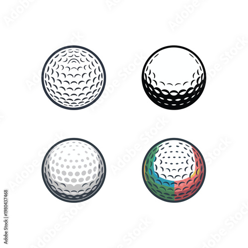 Golf ball icons set, championship event graphic, putting green clinic, weekend league branding, sports camp poster, vector illustration, outdoor recreation