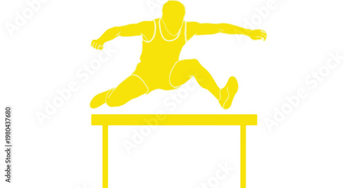 Athlete in mid-air clearing a hurdle during a track and field event
