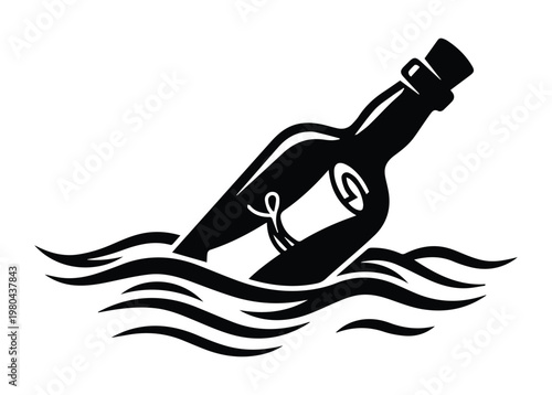 Message In Bottle Shape Icon Silhouette Vector black design on a white background