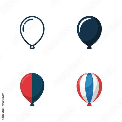 Balloon icon set with round helium balloons and patriotic sphere, party celebration graphics for parades, birthdays, festivals, event marketing