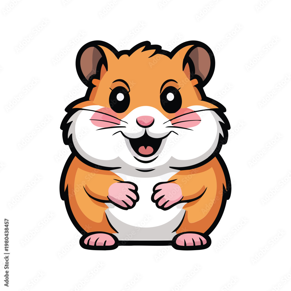 Fototapeta premium Cute hamster mascot illustration, pet adoption day poster, kids birthday party graphic, small animal club, cartoon character vector icon