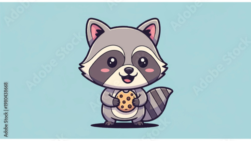 Cute cartoon raccoon holding cookie 2.