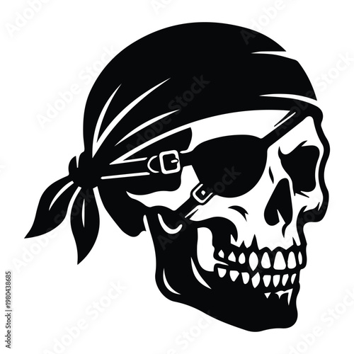 Pirate Skull With Eye Patch Shape Icon Silhouette Vector black design on a white background