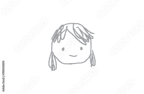 Hand-drawn girl face illustration, soft gray crayon outline style