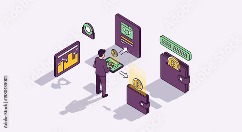 Isometric Cryptocurrency Transaction and Digital Wallet Concept