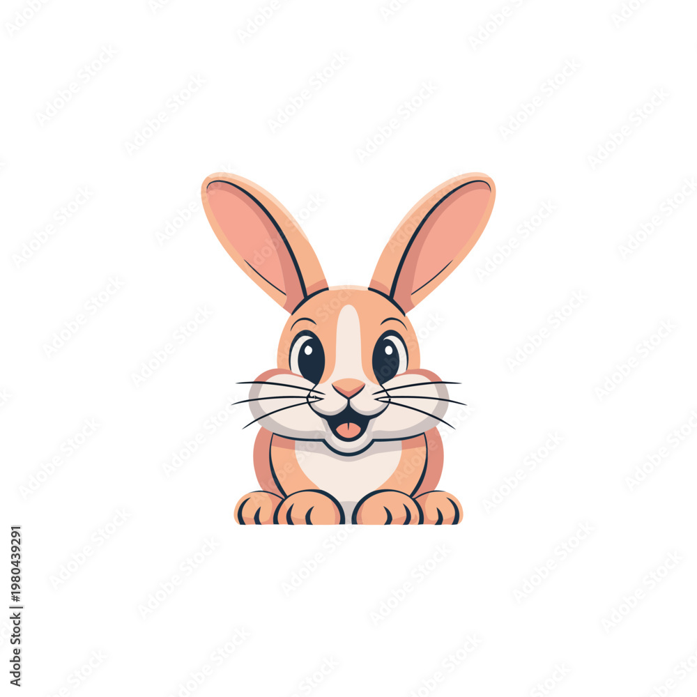 Fototapeta premium Cute bunny face icon, rabbit head cartoon, spring festival graphic, easter party sticker, kids craft, pastel vector illustration, design pack