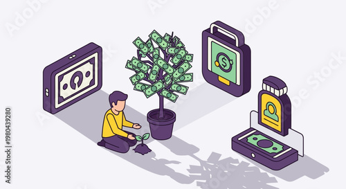 Long Term Investment and Financial Growth Isometric Illustration