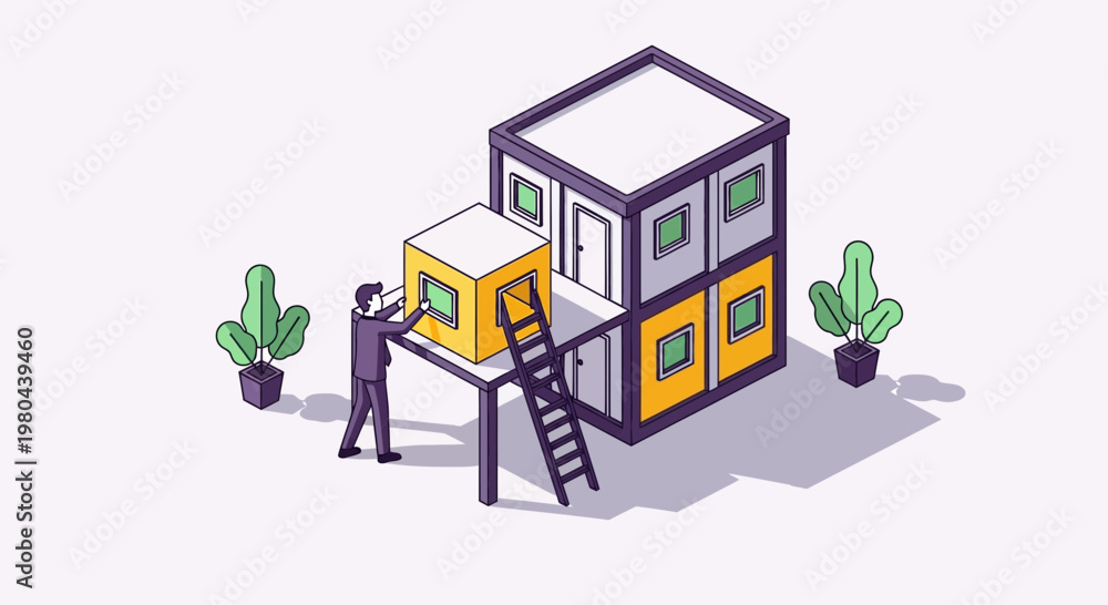 Obraz premium Modular Business Expansion and Growth Isometric Vector Illustration