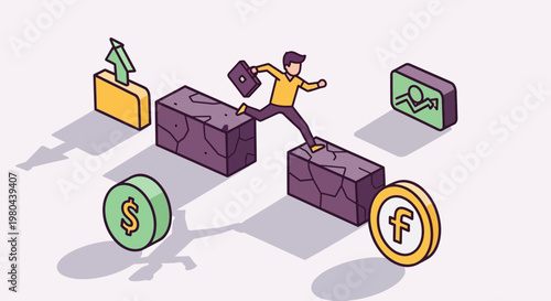 Businessman Jumping Over Financial Hurdles To Achieve Success