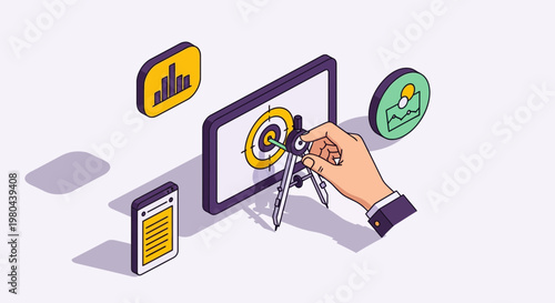 Precise Digital Audience Targeting Concept with Isometric Icons