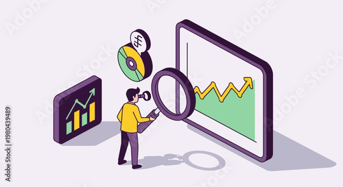 Isometric SEO Performance Review and Data Analysis Illustration