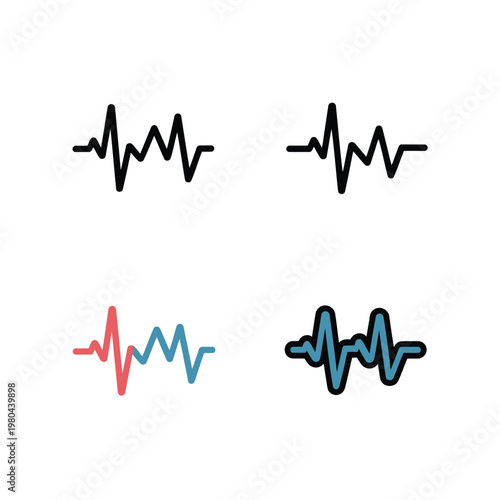 Heartbeat waveform icons set, cardiology pulse line, emergency training poster, first aid graphic, hospital monitor symbol, health check program design