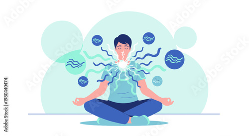 Man Meditating, Feeling Inner Peace and Energy Flow, Spiritual Awakening, Zen