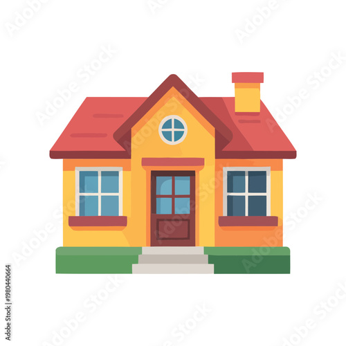 Family house illustration, suburban home icon, property listing graphic, mortgage fair banner, construction expo, neighborhood map, real estate marketing, vector