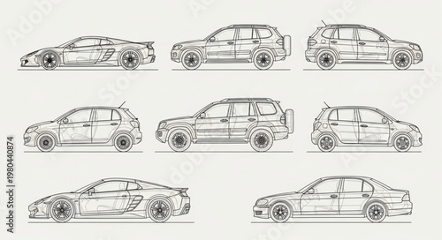 Collection of Hand Drawn Car Sketches in Different Styles.