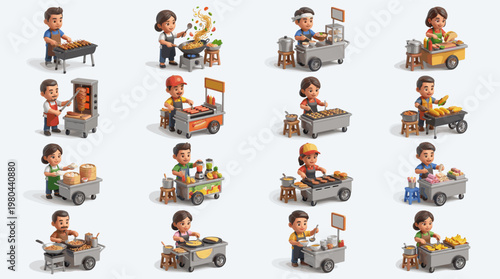 Delivery worker characters riding scooters and handling packages, colorful courier service vector set showing logistics, transport and food delivery activities