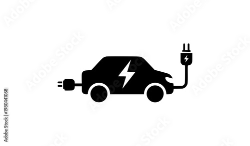 Electric car charging icon with lightning bolt symbol black and white flat vector for sustainable mobility concept