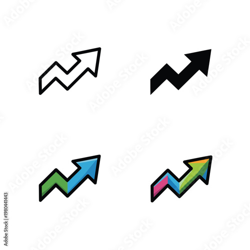 Free Download Upward trend arrows icons set, progress growth symbols, analytics dashboard badge, sales report presentation, business training workshop, startup metrics vector - GFXLoad