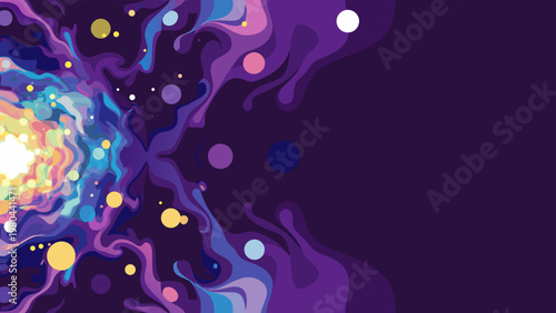 Vibrant surreal futuristic illustration of a swirling galaxy with colorful nebula and glowing particles in space