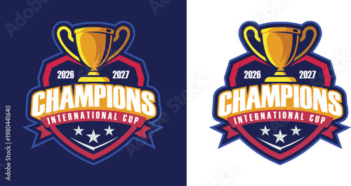 Trophy Mascot Logo Design Vector Template. Trophy Badge illustration for Sport Team.