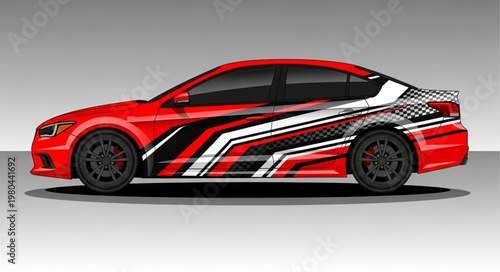 Red Sports Car with Dynamic Graphic Wrap.