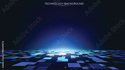 Simple futuristic technology background: a glossy blue floor featuring luminous patterns that simulate big data flows. For digital visualizations, sci-fi interfaces, AI concepts, and data analysis