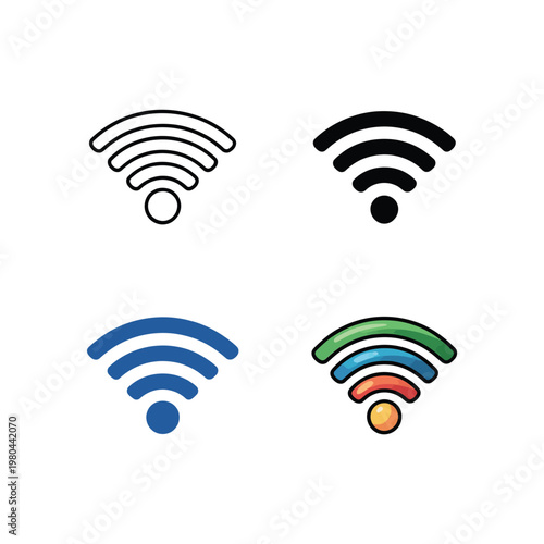 Wireless internet icons collection, hotspot coverage symbol, conference branding, smart home seminar, network troubleshooting session, tech support event, vector illustration