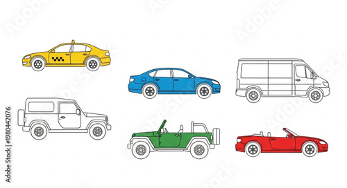 Collection of diverse vehicles including cars and jeeps.
