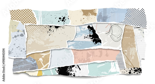 Torn Paper Collage Background with Abstract Patterns and Textures