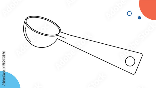 Clean black and white line drawing of a kitchen measuring spoon with a long handle and circular hole at the end.