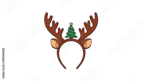 Festive headband features brown reindeer antlers and a small decorated Christmas tree in the center for holiday celebrations.