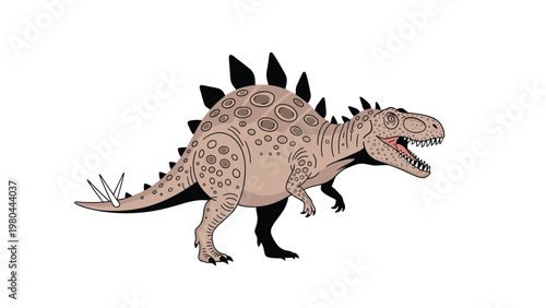 Unique prehistoric hybrid dinosaur combines features of a stegosaurus with a carnivorous body type and sharp tail spikes.