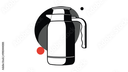 Modern black and white insulated thermos carafe with a handle used for keeping beverages hot or cold in an artistic style.