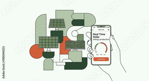 Solar Power Real Time Energy Monitoring Mobile App Illustration