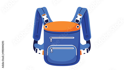 Modern blue school backpack with orange accents and multiple zippers and adjustable straps illustrated on a plain white background.