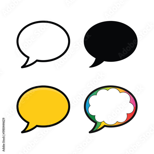 Speech bubble icons set, dialogue cloud collection, classroom debate poster, messaging app template, comic panel letter, vector illustration design