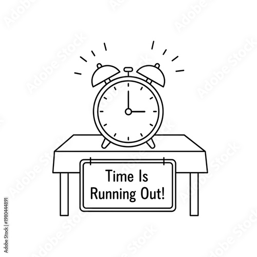 Line Art Vector Illustration of Alarm Clock with Urgency Message