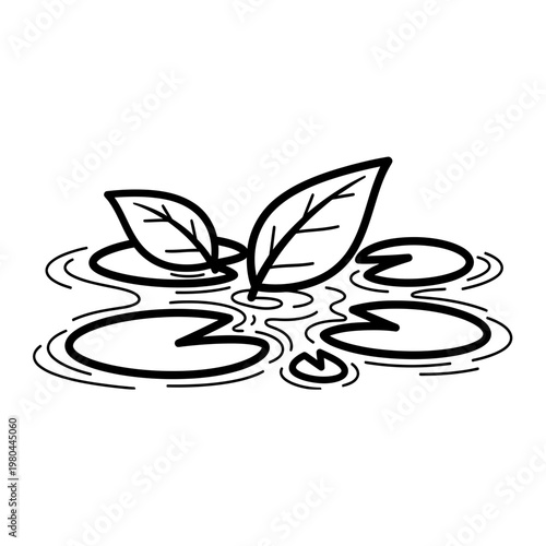 Hand Drawn Water Lily Pads and Leaves Vector Illustration