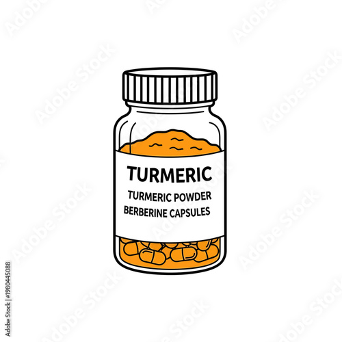 Turmeric and Berberine Herbal Supplement Bottle Vector Illustration