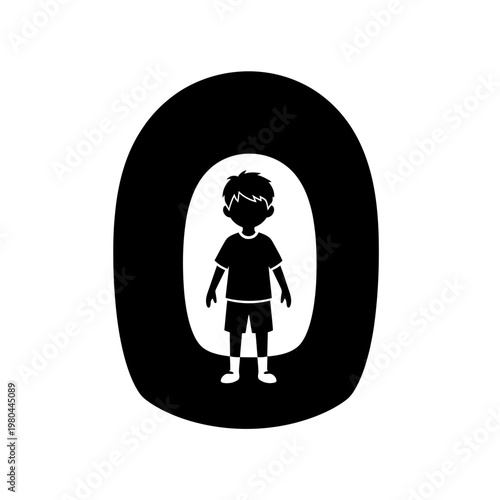 Black Letter O with Boy Silhouette Vector Illustration