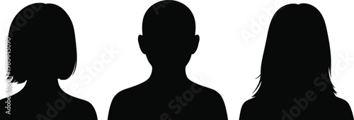 Three black silhouette heads  person