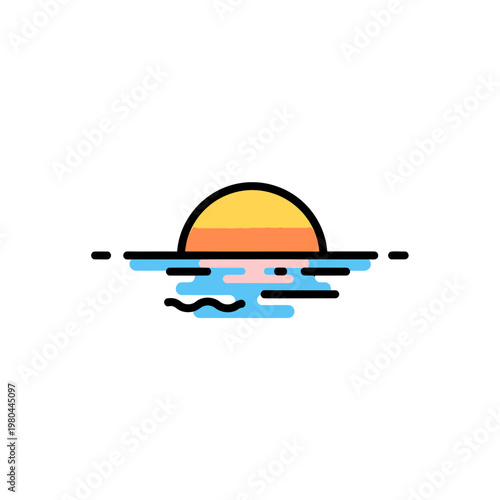 Minimalist Vector Illustration of Sunset Over Ocean Horizon