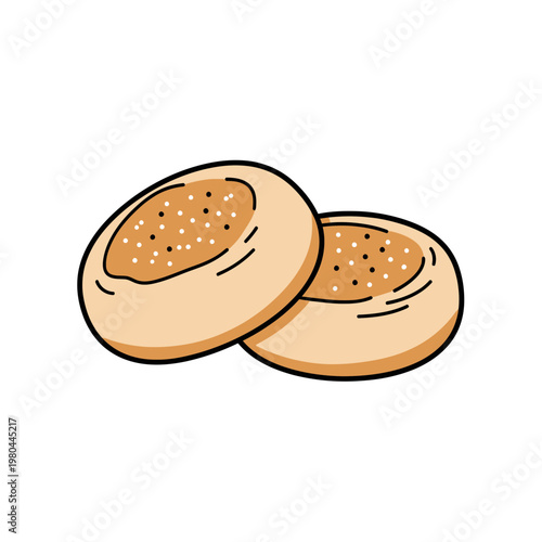Vector illustration of two traditional round flatbread buns