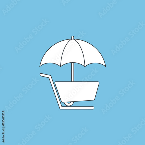 Street Vendor Food Cart with Umbrella Vector Illustration