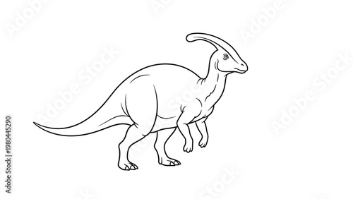 Simple black and white line art drawing of a Parasaurolophus dinosaur standing on a plain white background.