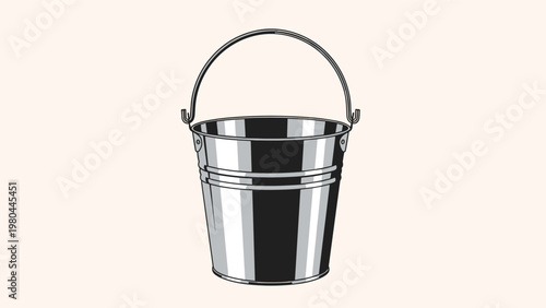 Shiny metallic silver bucket with a handle shown in a clean minimal style against a light neutral background.